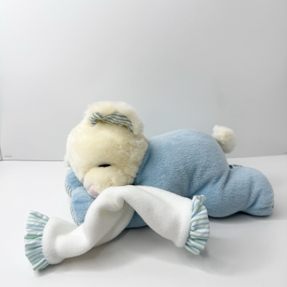 VTG Russ Berrie Sweet Dreams Blue White Teddy Bear Plush Rattle Blanket Lovey 9"